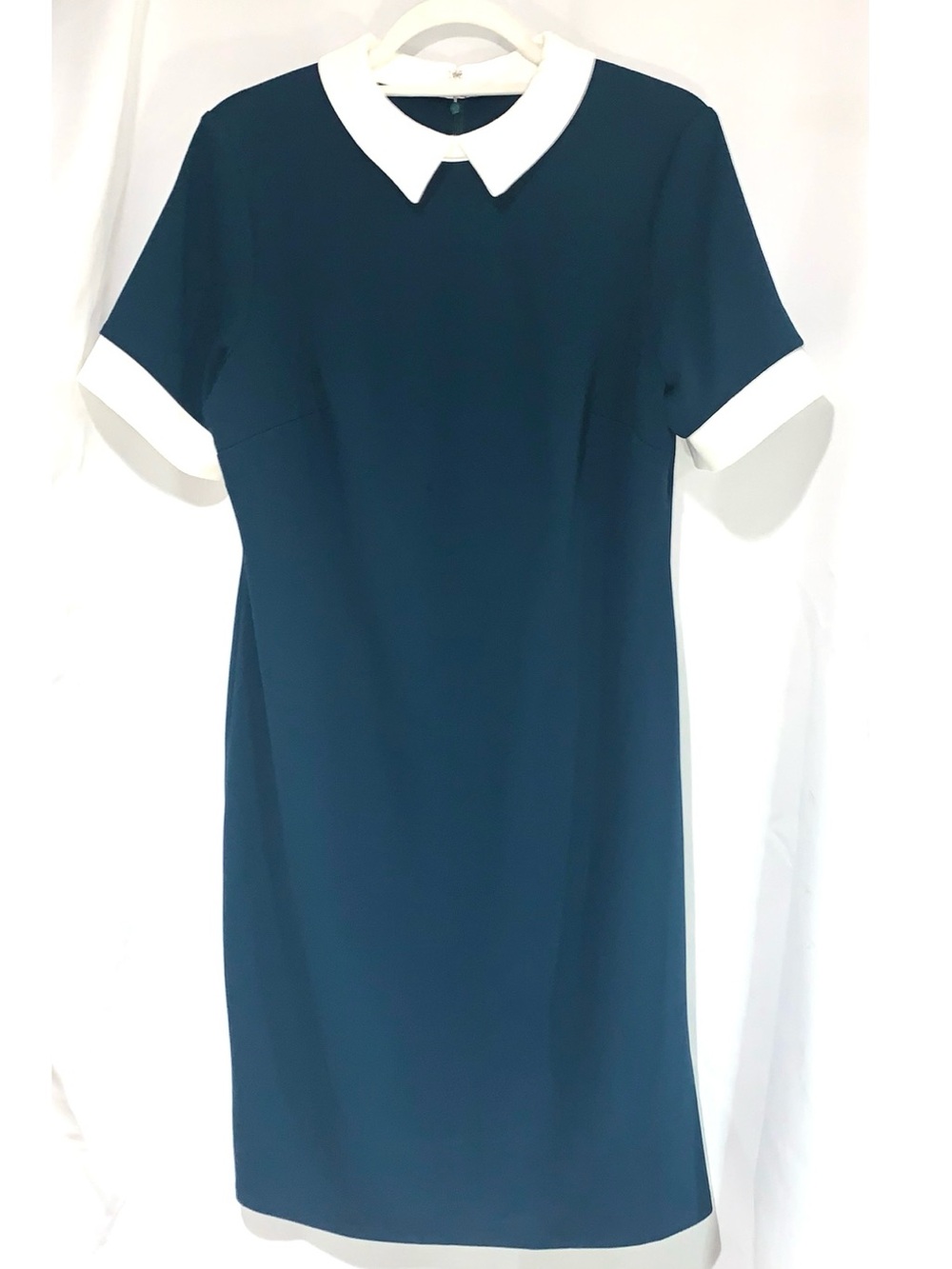 Shelby and Palmer dark teal short-sleeve sheath dress Peter Pan collar 12